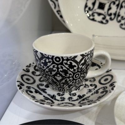 Set  6 tazzine bianco e nero con decoro Andrea Fontebasso 1760