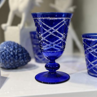 Set due bicchieri blue con piede Baci Milano