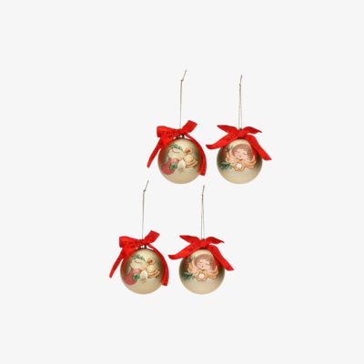 Set 4 palline di Natale oro in poliestere, piccole