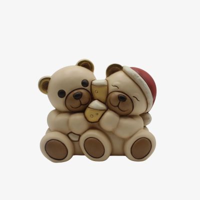 Coppia di Teddy che brinda con calici in ceramica