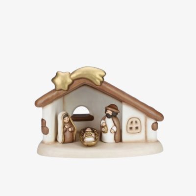 Set capanna con stella cometa e Sacra Famiglia con Gesù, Giuseppe e Maria bianco