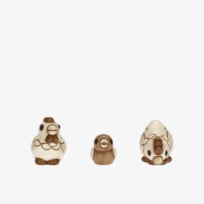 Set 2 galline e pulcino in ceramica