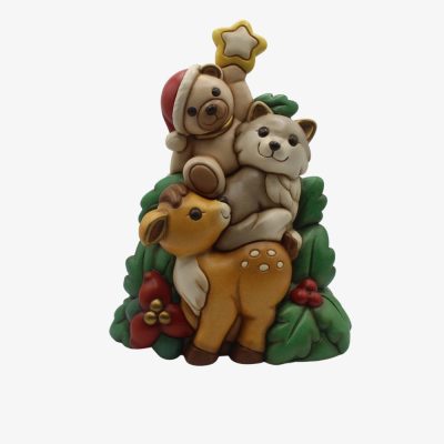 Totem Natale con Teddy, Lupo Noah e cerbiatta Amy in ceramica